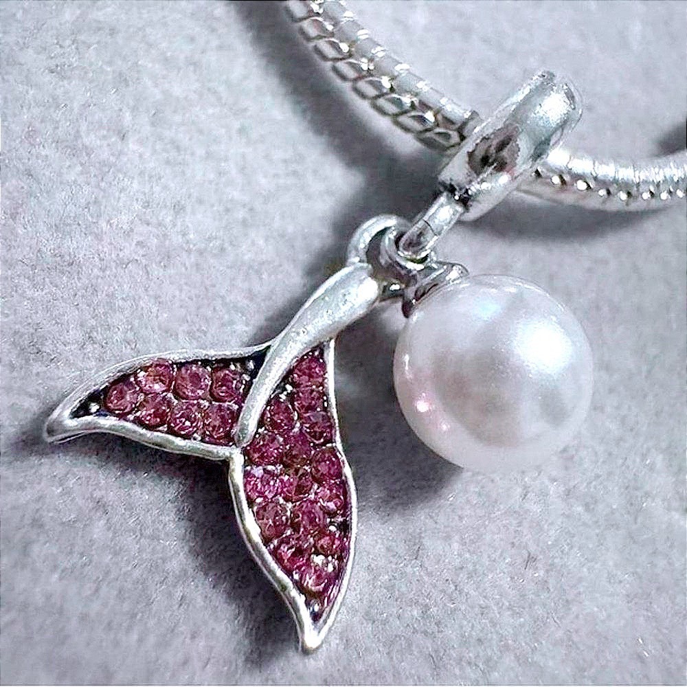 Pink Mermaid Tail and Pearl Charm fits PANDORA